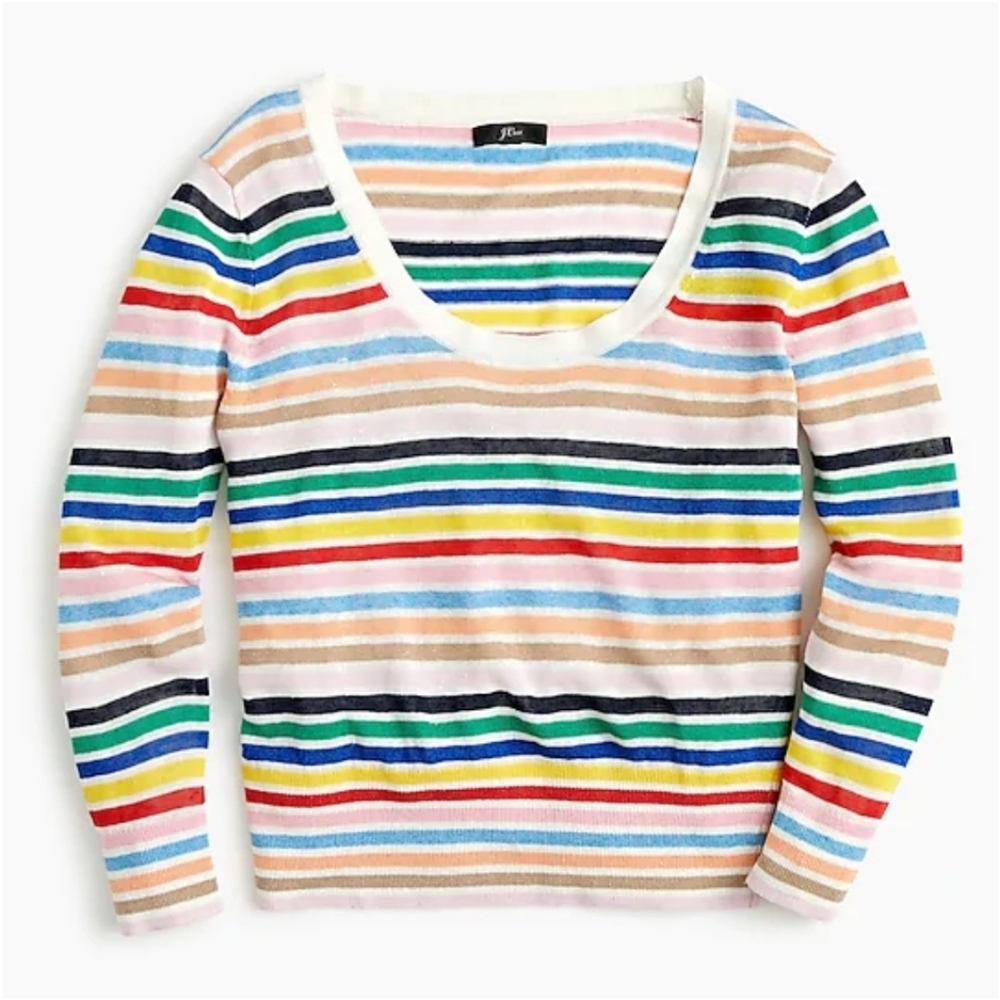 J.Crew scoopneck linen sweater in rainbow stripe